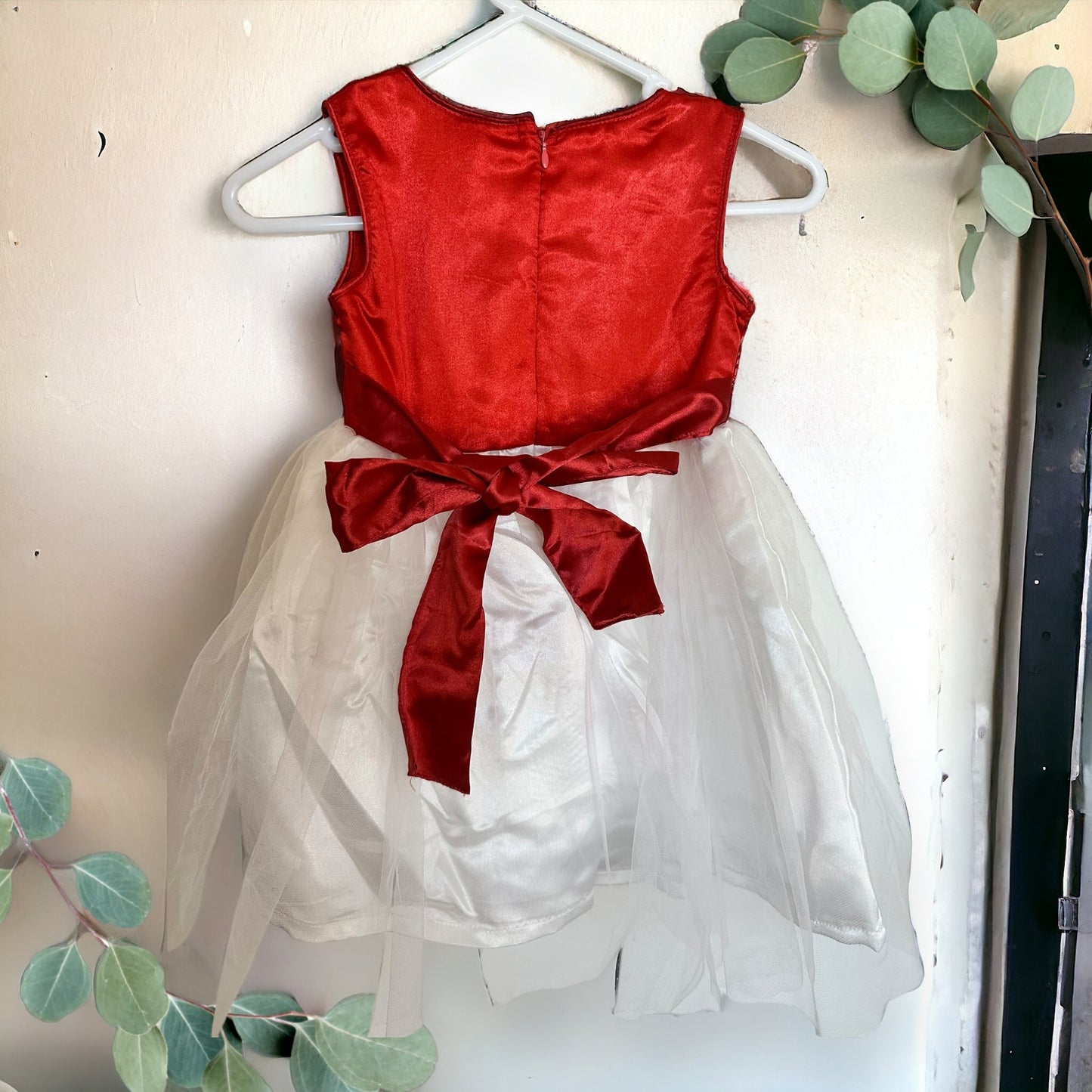 Solid Red Bodice, White Frock | children’s Party Dress