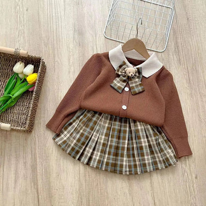 Charming Bear and Plaid Toddler Dress Set