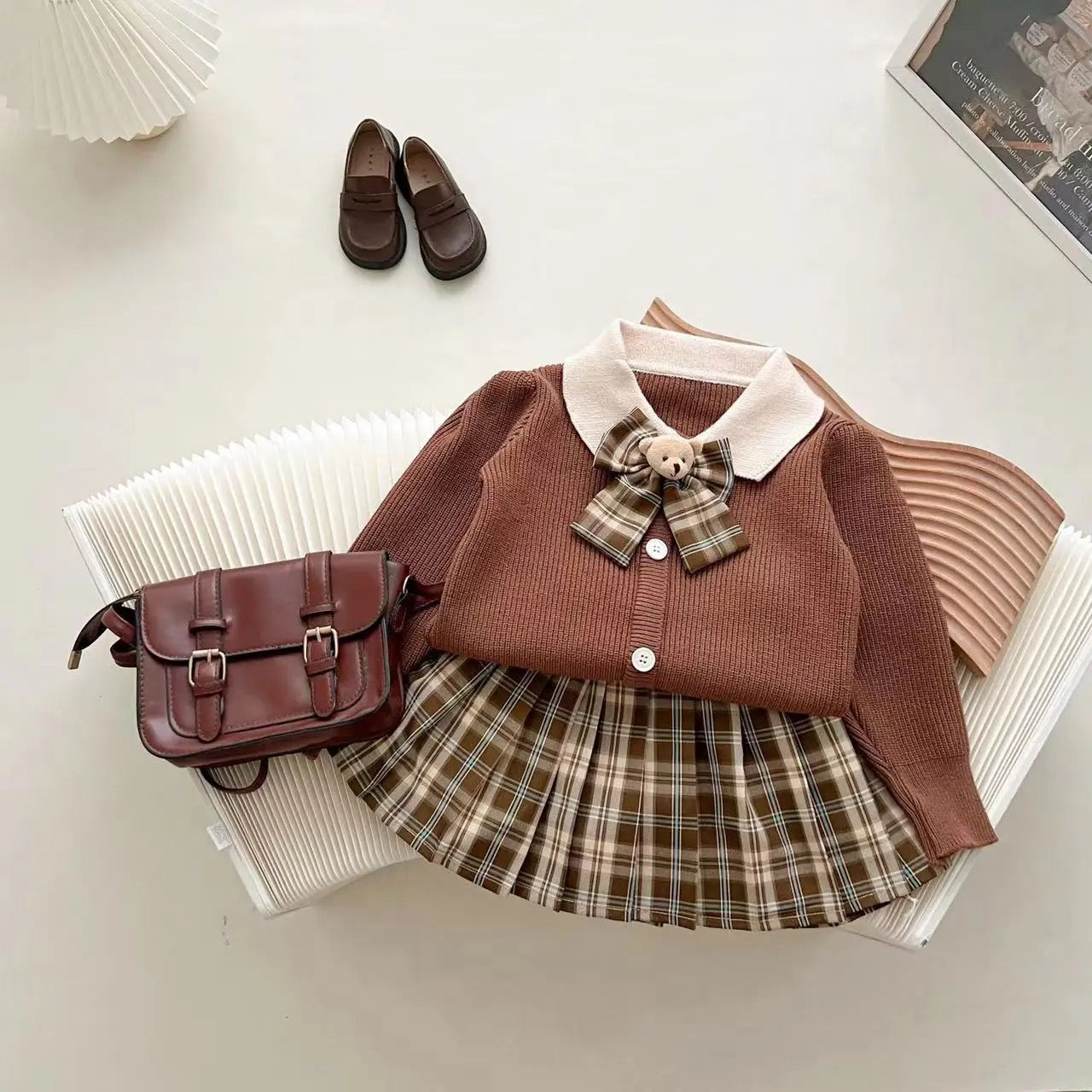 Charming Bear and Plaid Toddler Dress Set