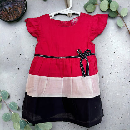 Baby Girl Cotton Dress Red and Navy Blue - Tiny Trendsetter