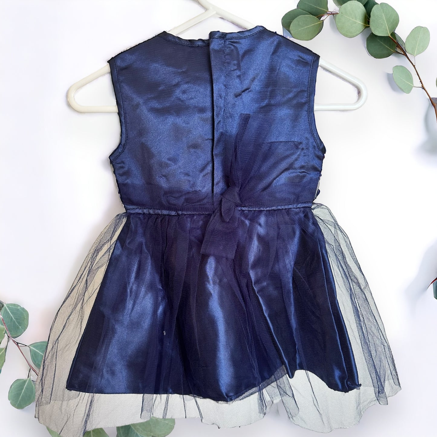 Enchanted Navy Blue Tulle Overlay Party Dress for Toddlers