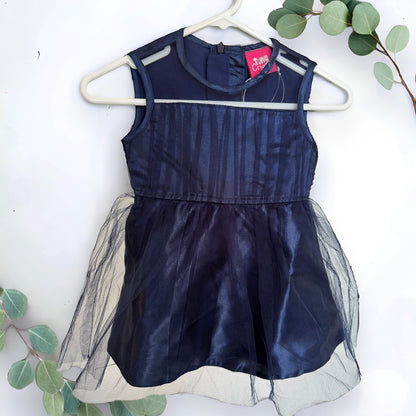 Enchanted Navy Blue Tulle Overlay Party Dress for Toddlers