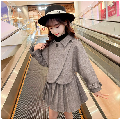 Chic Pleated Skirt and Peacoat Girl Dress by Mellow Kidz