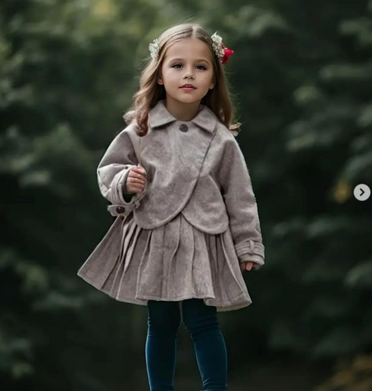 Chic Pleated Skirt and Peacoat Girl Dress by Mellow Kidz