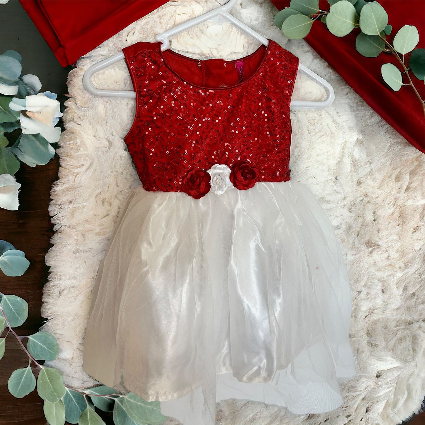 Solid Red Bodice, White Frock | children’s Party Dress