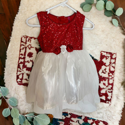 Solid Red Bodice, White Frock | children’s Party Dress